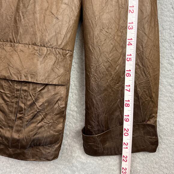 Lafayette 148 Brown Leather Look Full Zip Jacket Satin Feel Lined SZ 0 Designer - Picture 7 of 10